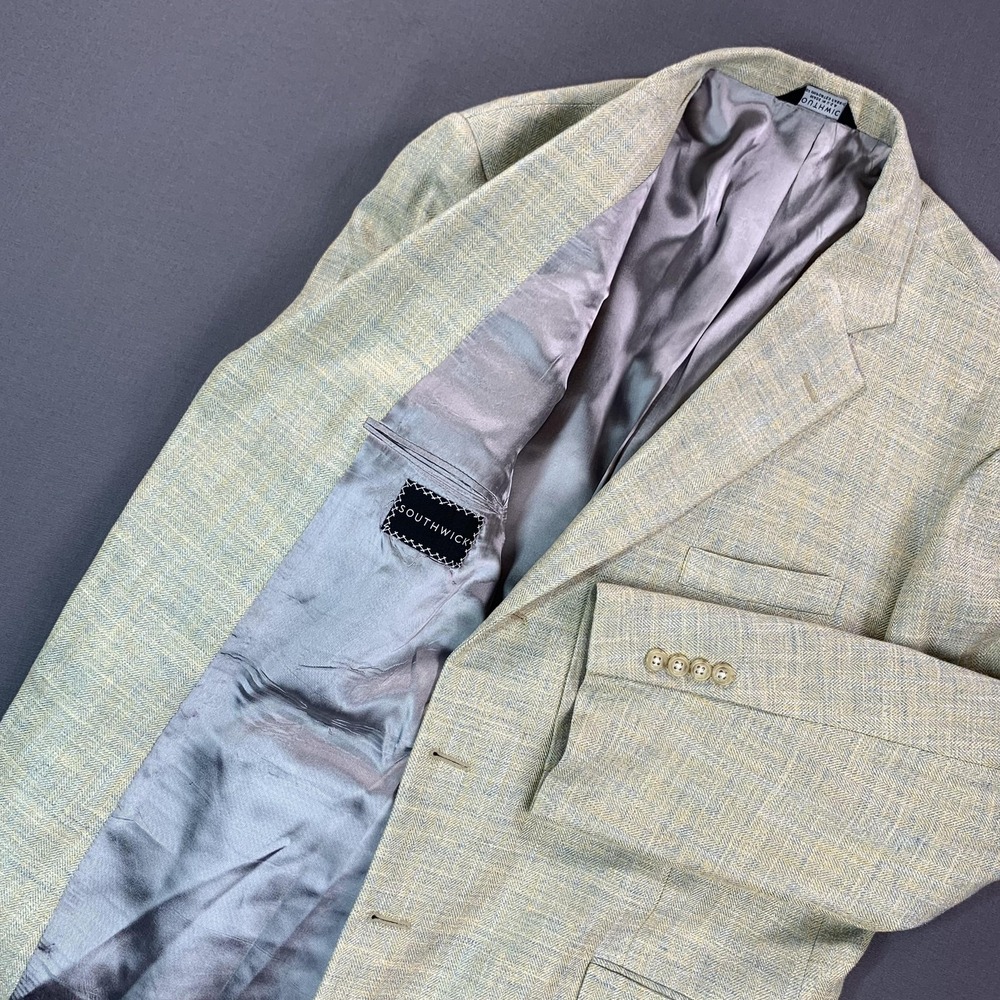 Southwick Blazer Mens 52R Beige Herringbone Tweed Sport Coat USA Made Jacket